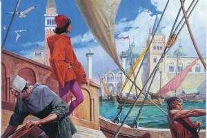 Disegno raffigurante Marco Polo durante il suo viaggio