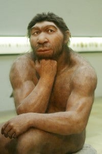 Ricostruzione di Homo di Neanderthal del Prehistoric Museum di Halle, in Germania