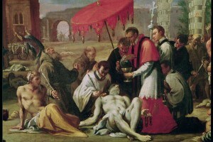 San Carlo Borromeo somministra i sacramenti ad una vittima della peste nel 1576. Olio su tela