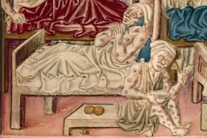 Malati di peste in un'illustrazione del testo volgare umbro "La Franceschina", XVI secolo