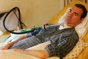 Piergiorgio Welby nel suo letto
