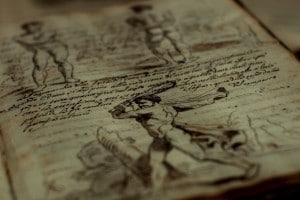 Immagine di una pagina del "Trattato della pittura", manoscritto del XVI secolo.