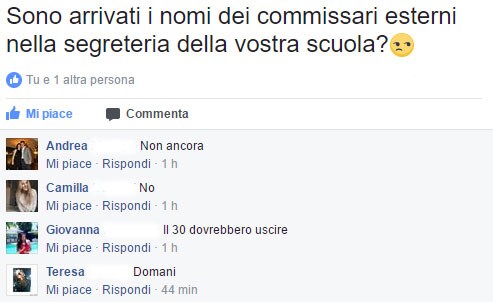 Nomi commissari esterni: in segreteria il 30 maggio