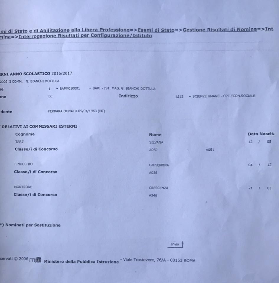 Nomi commissari esterni