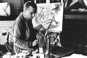 Enrico Prampolini nel suo studio, uno dei pittori della seconda generazione del Futurismo