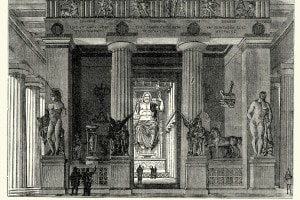 Ricostruzione del Tempio di Zeus a Olimpia, dove era presumibilmente collocata la statua oggi considerata una delle sette meraviglie del mondo antico