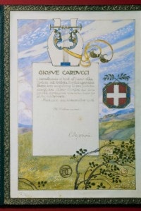 Certificato conferito a Carducci per la vittoria del Premio Nobel