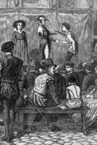 Una rappresentazione di Shakespeare As You Like It' a Londra ai tempi di Elisabetta. 1580 circa