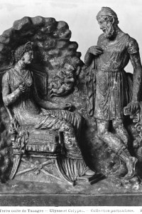 Rappresentazione in terracotta di Ulisse e Calypso