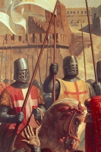 Cavalieri durante la battaglia di Ascalona nella prima crociata. Particolare di un dipinto di Charles-Philippe Lariviere