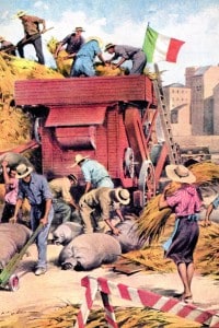 Illustrazione di Walter Molino della Battaglia del grano