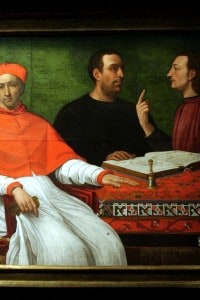Ritratto di Cesare Borgia e Machiavelli in conversazione davanti al Duca di Gandia