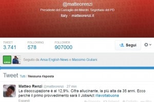 Il primo tweet di Matteo Renzi sul Jobs Act