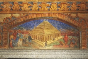 Raffigurazione del Mausoleo di Alicarnasso, tra le sette meraviglie del mondo antico