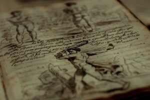 Immagine di una pagina del "Trattato della pittura", manoscritto del XVI secolo.