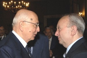De Mauro con Napolitano nel 2006 all'Accademia dei Lincei