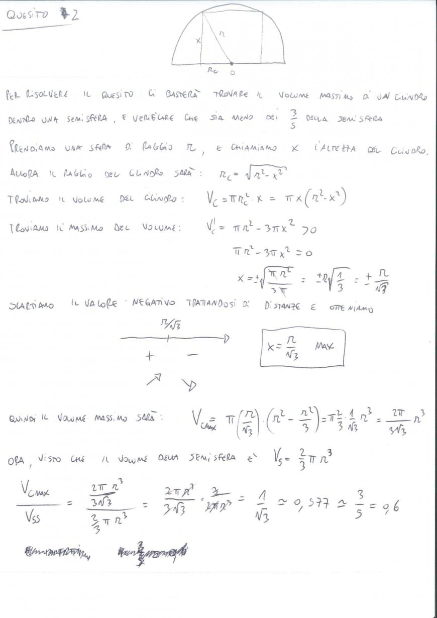 Foto seconda prova matematica 2017: soluzione quesito 2 | Foto