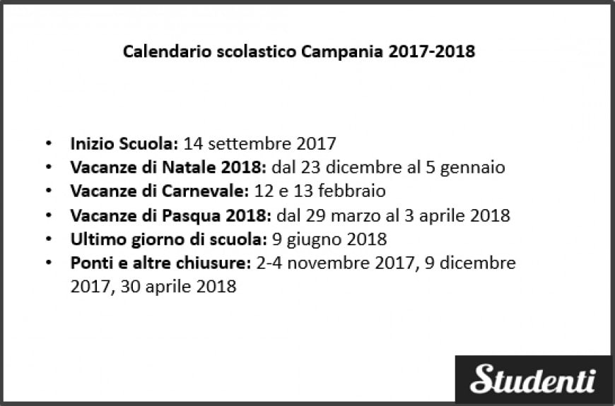 Calendario scolastico Campania 2017-2018
