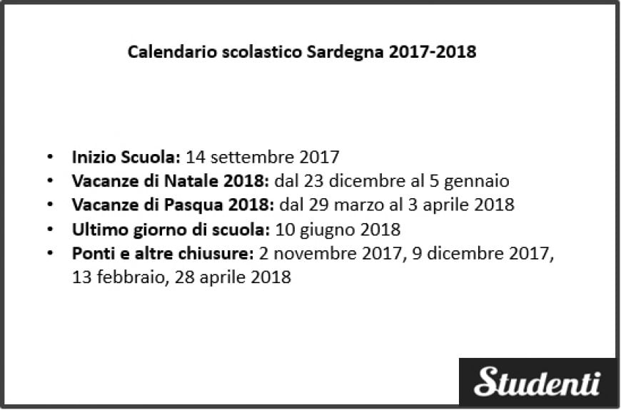 Calendario scolastico Sardegna 2017-2018