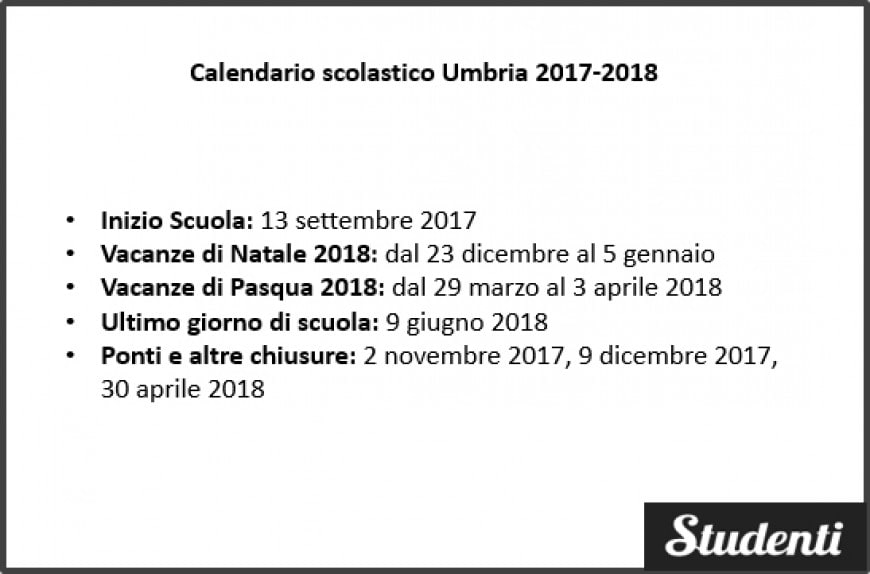 Calendario scolastico Umbria 2017-2018