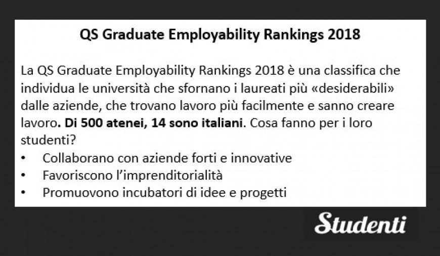 Le migliori università italiane che fanno trovare lavoro secondo il QS Graduate Employability Rankings 2018