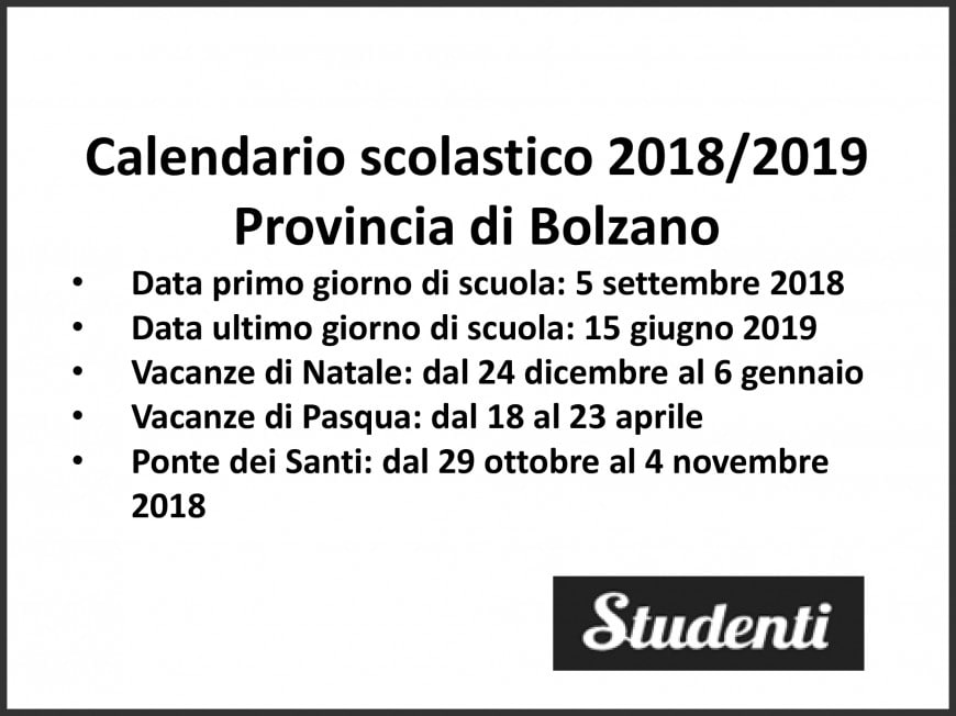 Calendario scolastico 2018-2019 Provincia di Bolzano