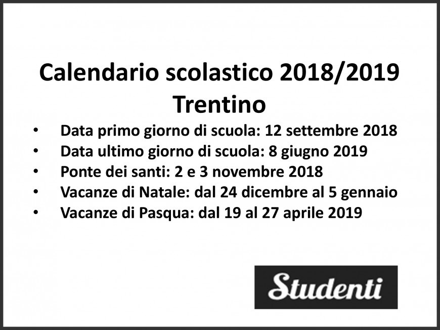 Calendario scolastico 2018-2019 Trentino