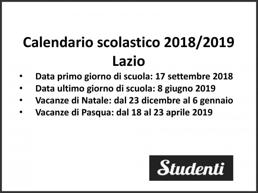 Calendario scolastico 2018 2019 Lazio