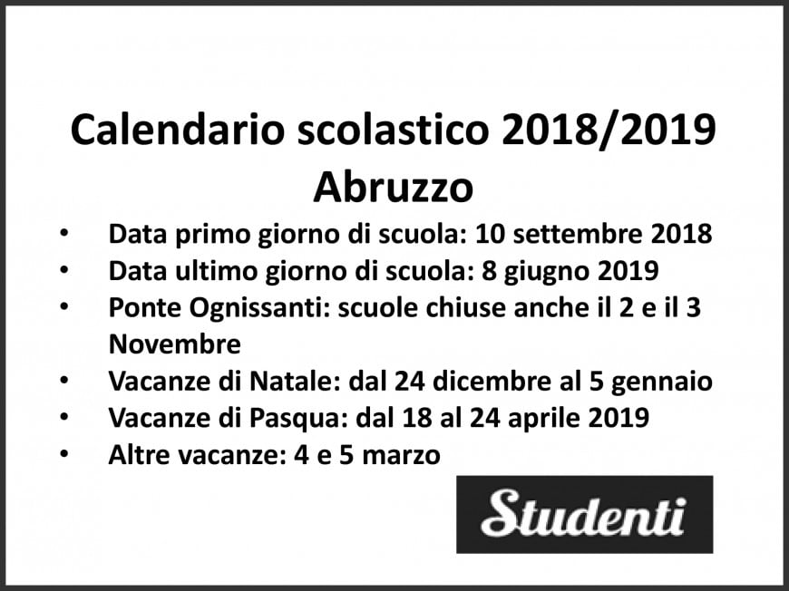 Calendario scolastico 2018 2019 Abruzzo