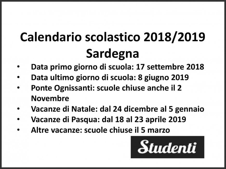 Calendario scolastico 2018 2019 Sardegna