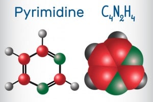 Pirimidina: formula chimica e modello molecolare