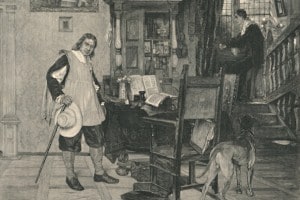 Oliver Cromwell e il cieco poeta John Milton nella sua casa a Chalfont St Giles, nel Buckinghamshire