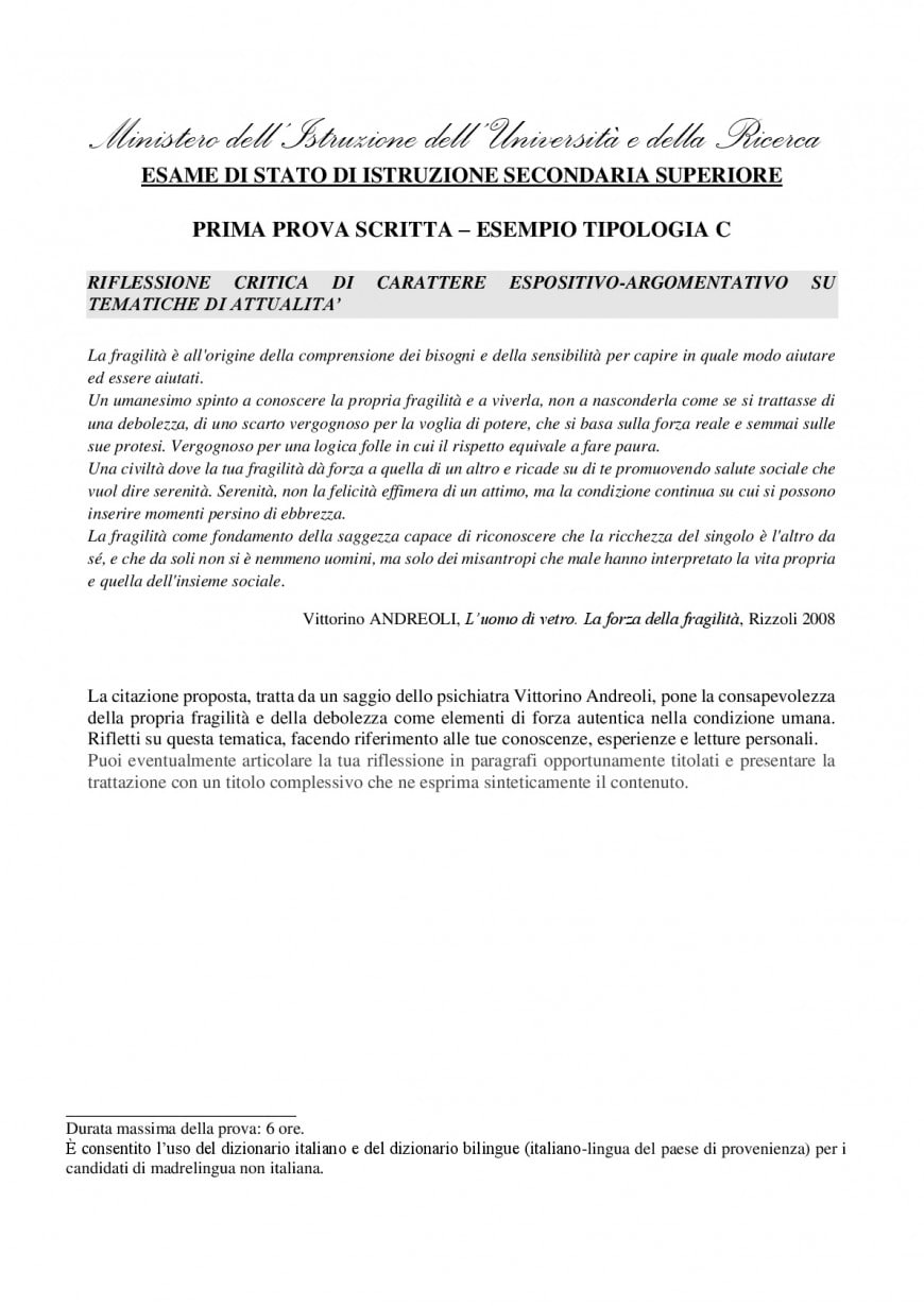 Simulazioni prima prova maturità 2019: tema d'attualità | Simulazione