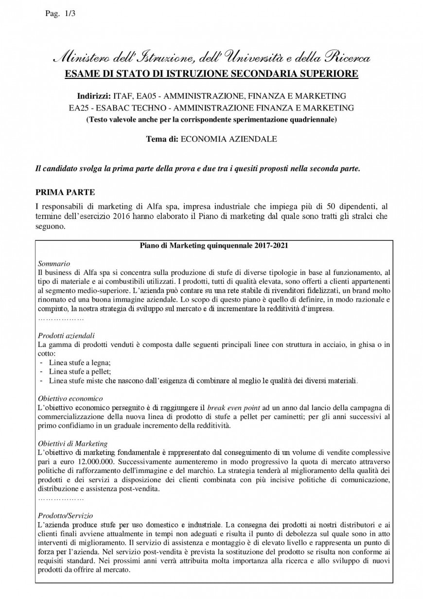 Simulazione seconda prova Istituto Tecnico Amministrazione, Finanza e