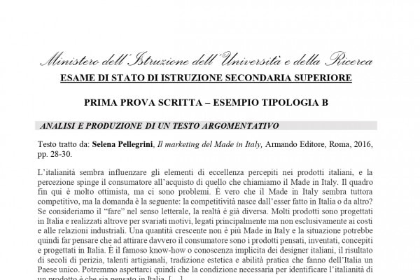 Simulazione prima prova 26 marzo 2019: traccia tipologia B sul made in Italy