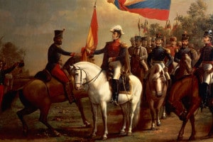 Simon Bolivar in onore della bandiera dopo la battaglia di Carabobo, 24 giugno 1821. Dipinto di Arturo Michelena
