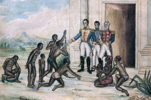 Simon Bolivar libera gli schiavi nel 1816. Acquarello su carta di Cancino Fernandez Luis