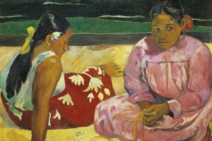 Due donne tahitiane sulla spiaggia, 1891. Olio su tela di Paul Gauguin: 69x91 cm. Parigi, Musée D'Orsay