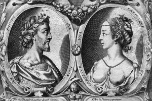 Pierre de Ronsard e Cassandra Salviati. Incisione per l'edizione degli Amours del 1552