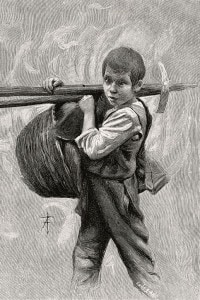Illustrazione di Arnaldo Ferraguti dalla novella "Rosso Malpelo" di Giovanni Verga (1840-1922)