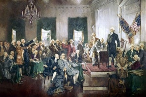Scena della firma della Costituzione degli Stati Uniti. Dipinto di Howard Chandler Christy