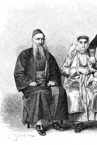 Famiglia di ebrei a Gerusalemme in abiti da sefarditi, cacciati dalla Spagna nel 1492