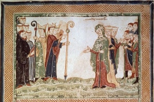 Miniatura che raffigura Matilde di Canossa che incontra il Vescovo di Modena