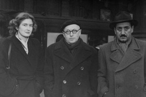 Da destra a sinistra: Ignazio Silone, Pietro Nenni e Dariana Laracy