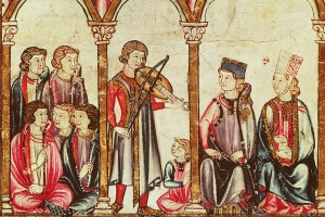Gruppo di trovatori medievali