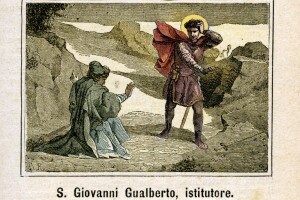 San Giovanni Gualberto (985 o 995 -1073). Incisione colorata da Diodoro Rahoult, Italia 1886