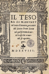 Frontespizio de Il tesoro di Brunetto Latini (Firenze, 1220-1294), da un'edizione del 1528