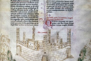 Vista di Milano nel XIV secolo da un codice di Galvano Fiamma (1283-1344)