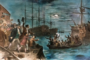 Illustrazione del Boston Tea Party, il 16 dicembre 1773