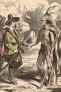 Samoset, nativo americano del popolo Abnaki della nazione Algonquin, nella primavera del 1621 mentre i pellegrini stavano ancora costruendo l'insediamento di Plymouth
